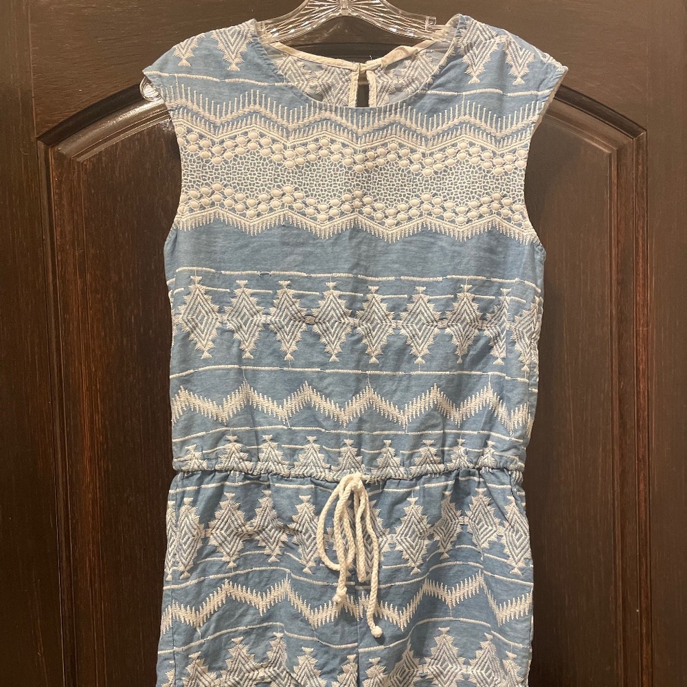 Light blue and white sleeveless romper